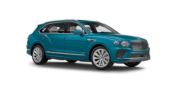 宾利东莞 Bentley Bentayga EWB Azure front side angled view in Topaz blue coloured exterior. 